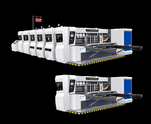 Semua dikendalikan oleh komputer G6-0924 Lead Edge Feeder 4 printer warna + Slotter + Die Cutter + Folder Gluer Inline