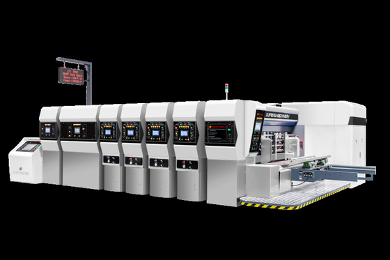 Warna Putih G6-0920 Semua Tekanan yang Dikendalikan Komputer Struktur Free Feed Lead Edge Transfer Vakum 4 Color Printer + Slotter + Die Cutter + Vibrator + Stacker