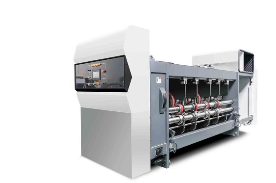 Warna Putih G6-1224 Kardus Goresan Tekanan Bebas Struktur Pemasok Timah Ekor Transfer Vakum 4 Pencetak Warna + Slotter + Die Cutter + Vibrator + Stacker