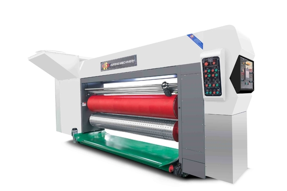 Semua dikendalikan oleh komputer G6-1224 Kardus bergelombang Tekanan Free Feed Struktur Lead Edge Vacuum Transfer 4 Color Printer + Slotter + Die Cutter + Vibrator + Stacker